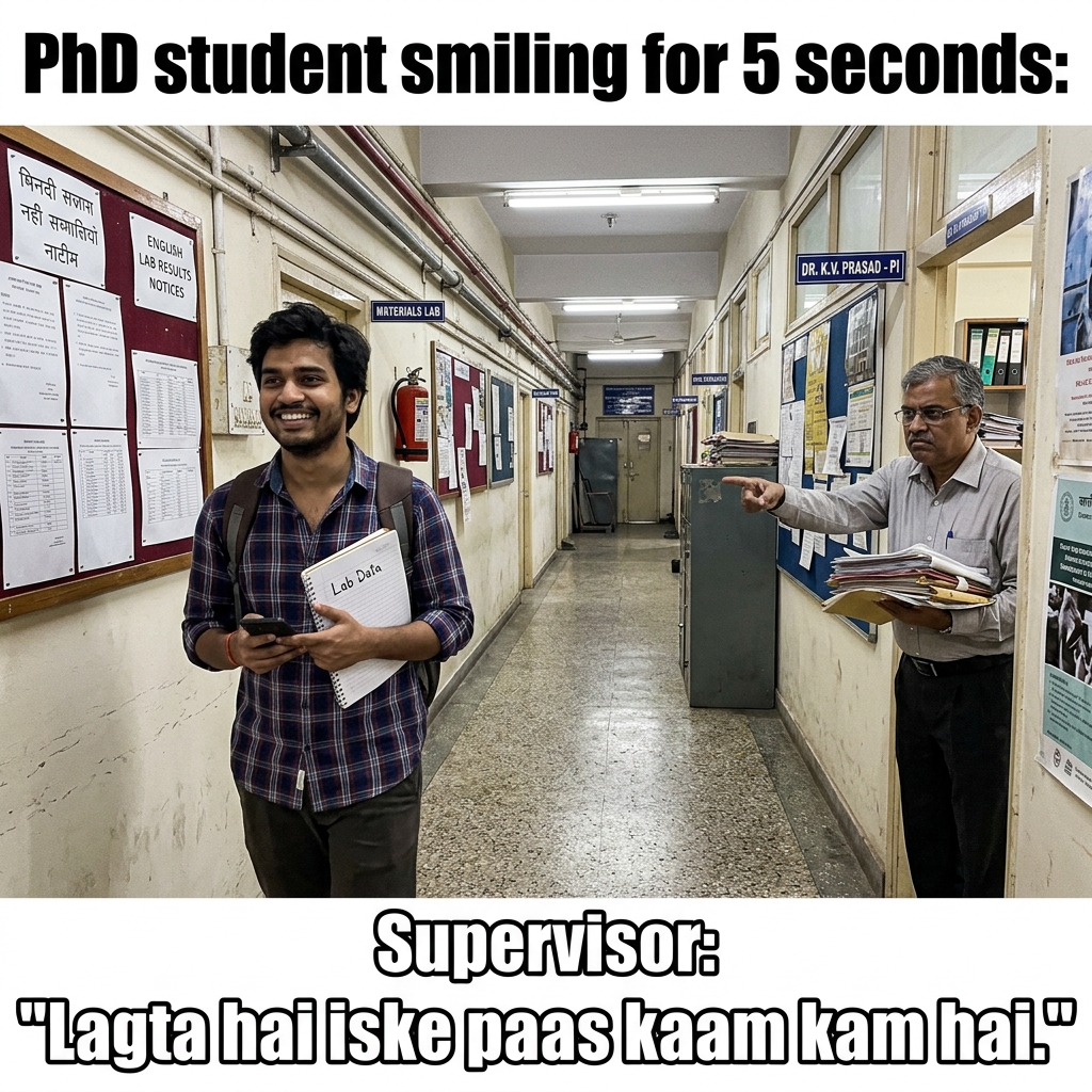 Smiling Means More Work: Never look too relaxed near the lab office.
